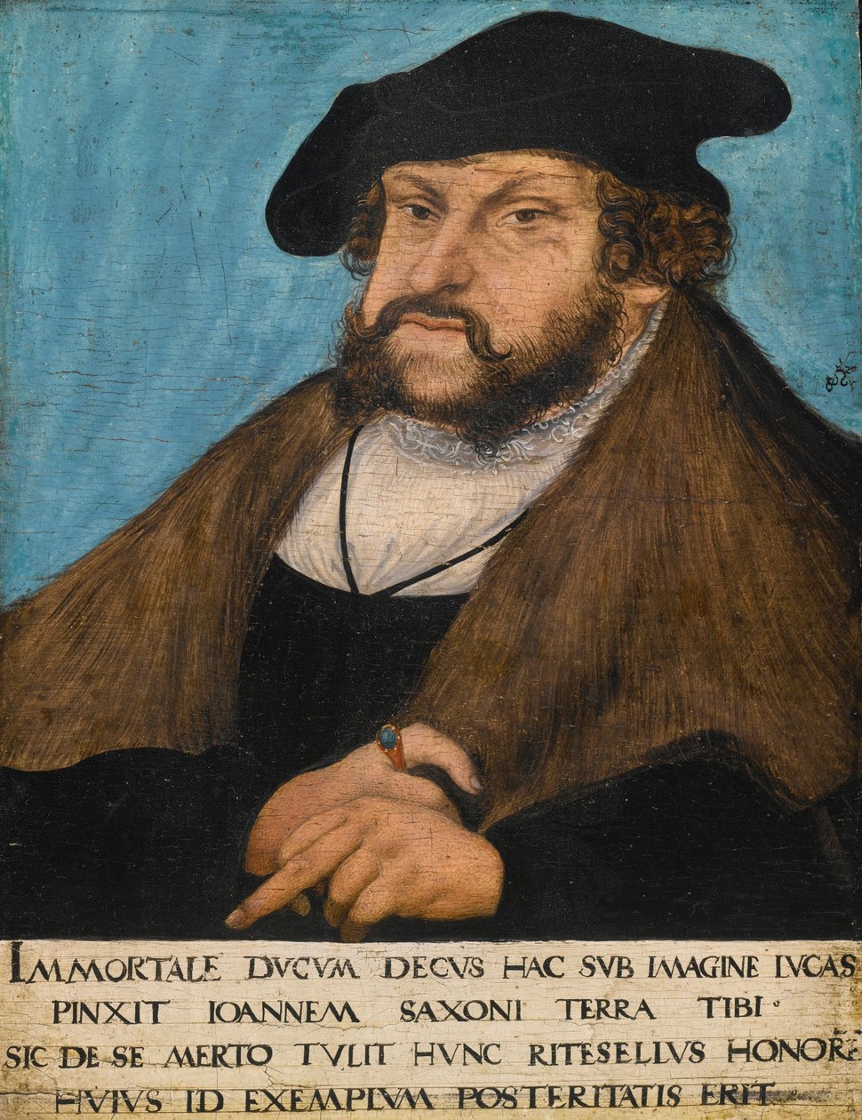 Tysk: Portræt af Johannes den standhaftige, kurfyrste af Sachsen Portræt af Johannes den standhaftige, kurfyrste af Sachsen, kurfyrste af Sachsen af workshop of Lucas Cranach the Elder