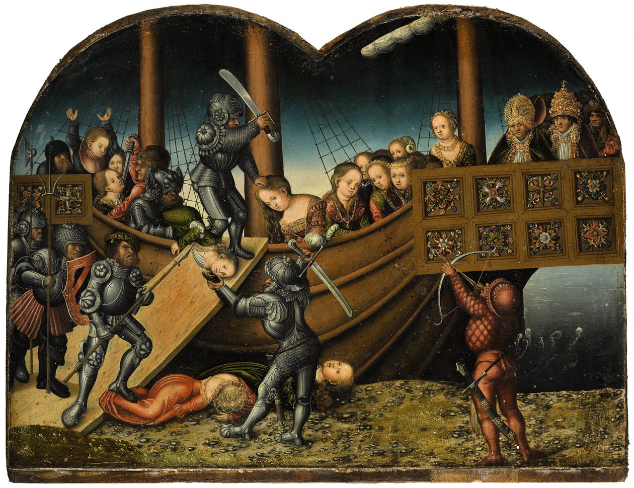 Tysk: Das Martyrium der Heiligen Ursula Den hellige Ursulas martyrium og de elleve tusinde jomfruer af workshop of Lucas Cranach the Elder