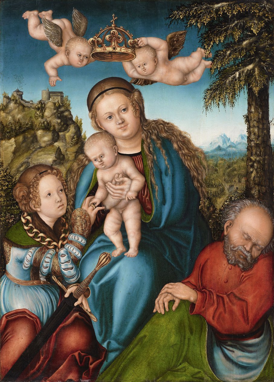 Den hellige Katarinas mystiske ægteskab af workshop of Lucas Cranach the Elder