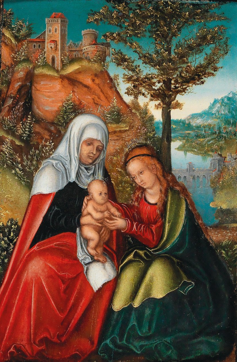 Jomfruen og barnet med Sankt Anna af workshop of Lucas Cranach the Elder