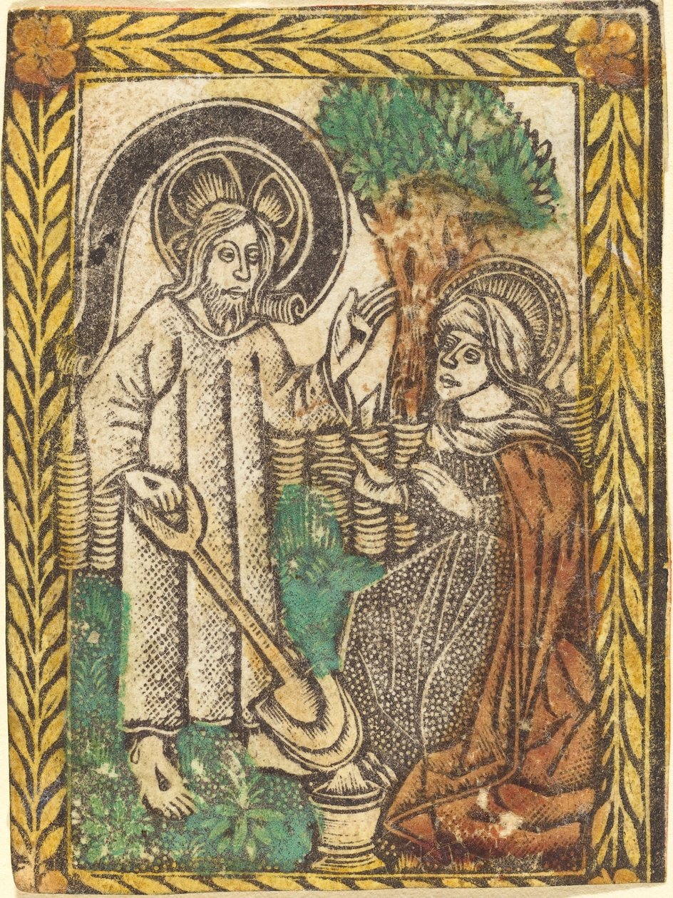 Kristus viser sig for Magdalene som en Gardner af Workshop of Master of the Borders with