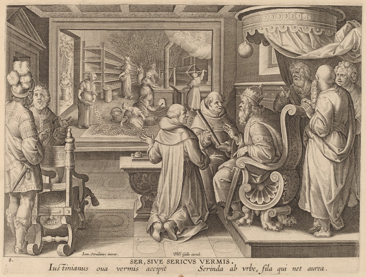 Ser, Sive Sericus Vermis (silke eller silkeorm) af Workshop of Philip Galle after Jan van der Straet