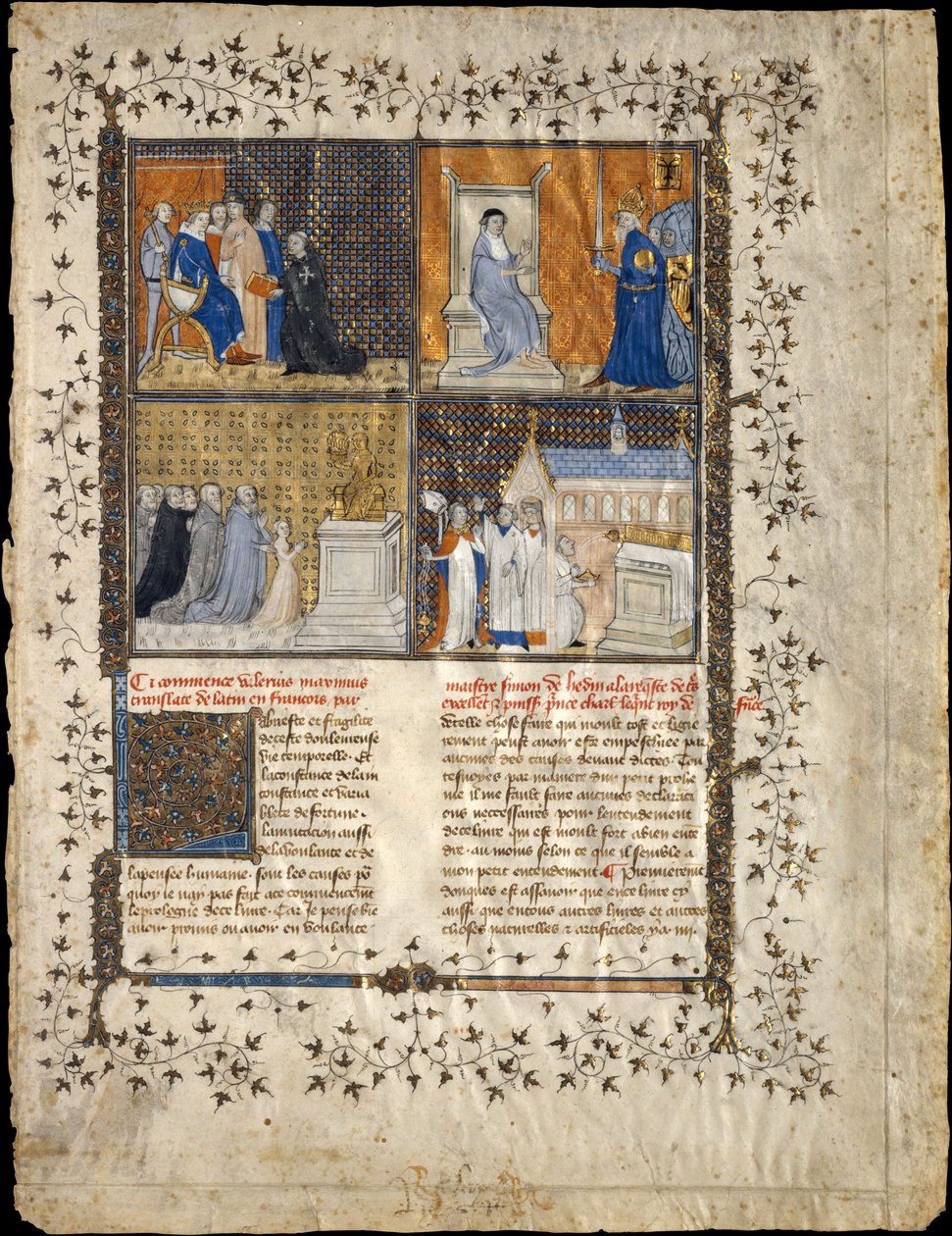 Blad fra et manuskript af Valerius Maximus, ca. 1380-90. af Workshop of Pierre Remiet
