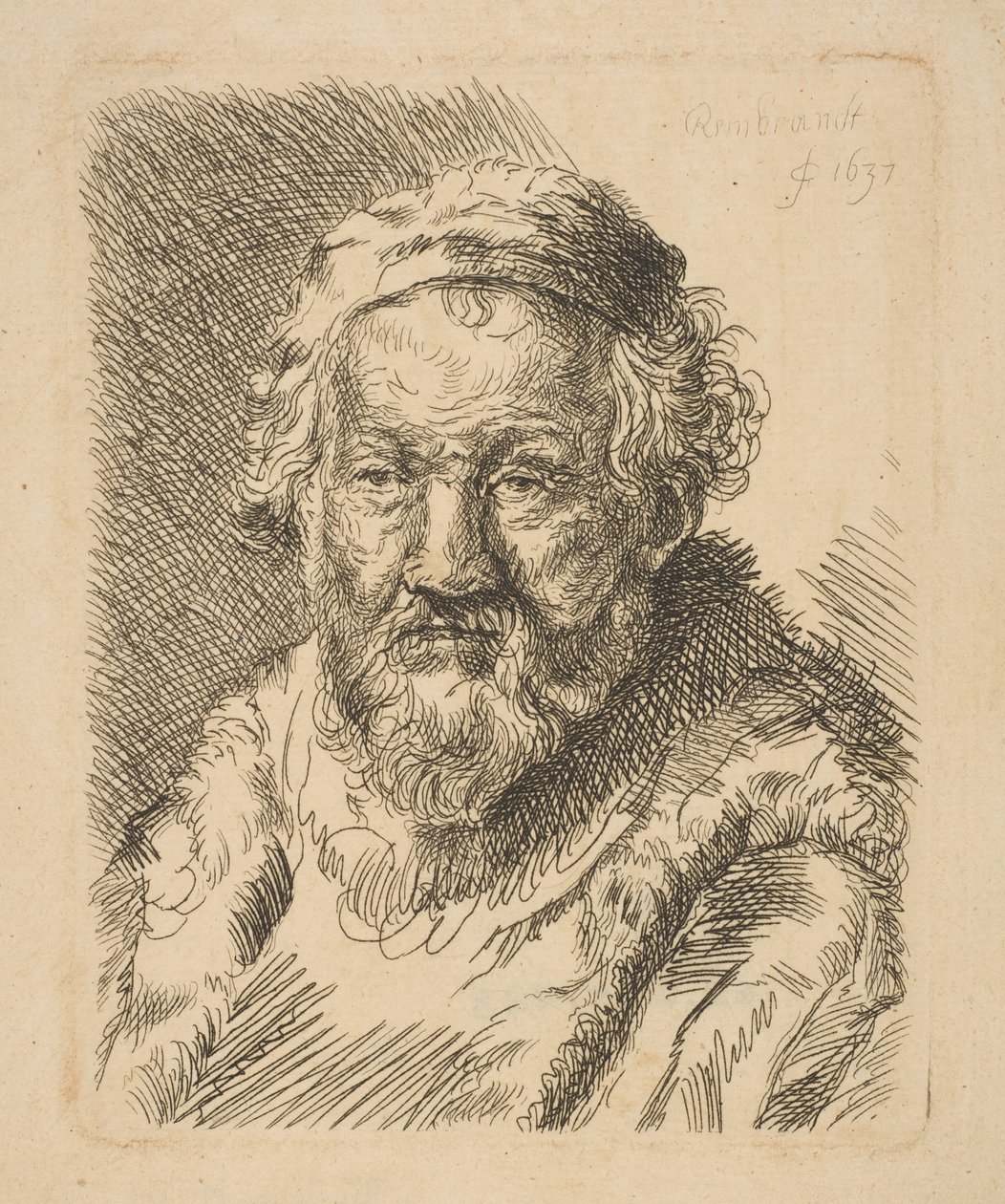 Buste af en gammel mand i frakke og pelskrave kopi.n.d. af Workshop of Rembrandt