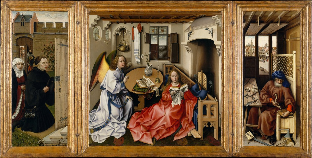 Mérode-altertavlen (bebudelses-triptykonet) af Workshop of Robert Campin