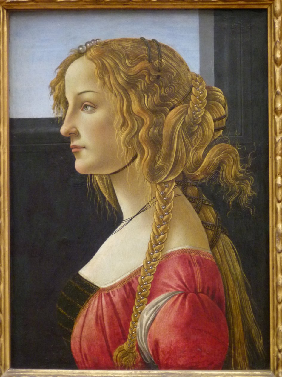 Tysk: Profilbildnis einer jungen Frau Profilportræt af en ung kvinde, sandsynligvis Simonetta af Workshop of Sandro Botticelli