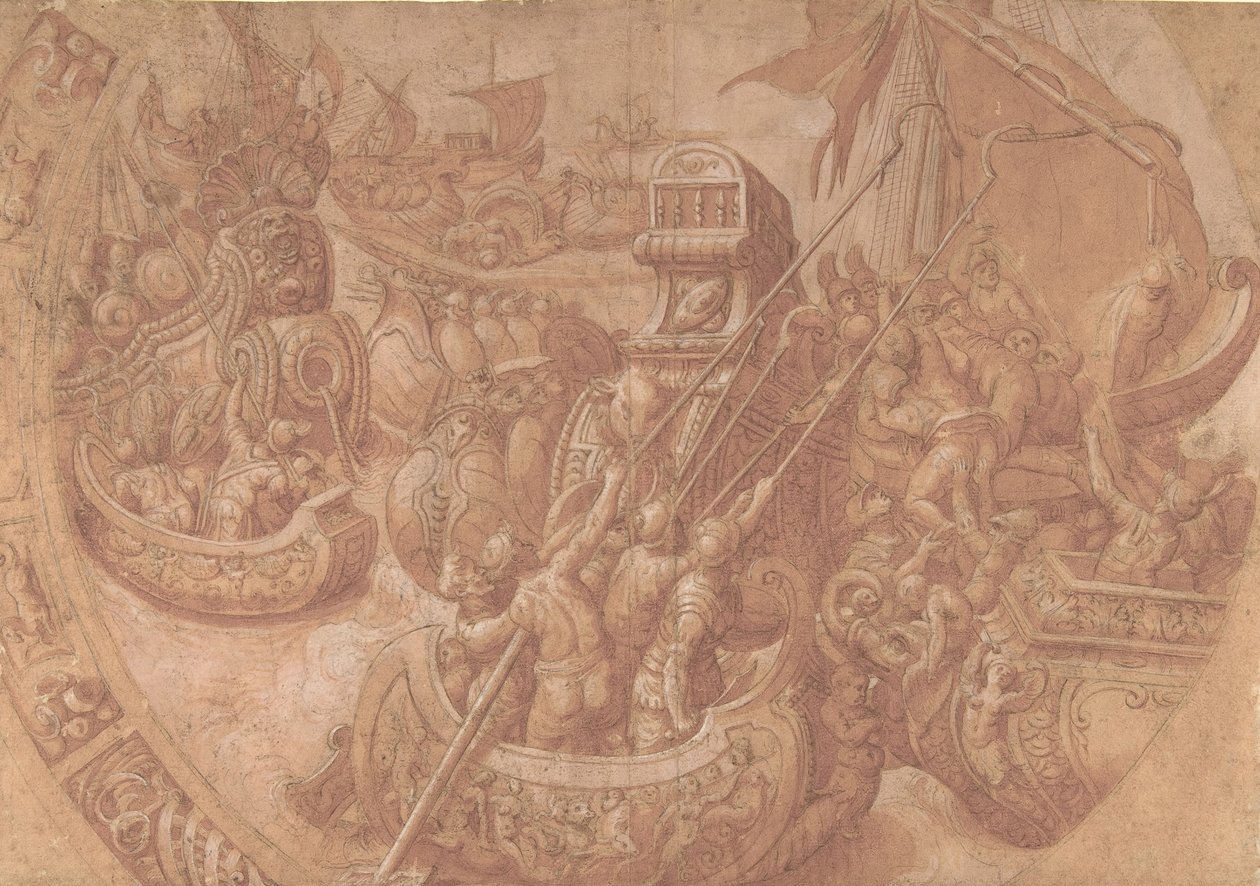 Søslaget i Morbihan-bugten, 1500-tallet. af Workshop of Taddeo Zuccaro.