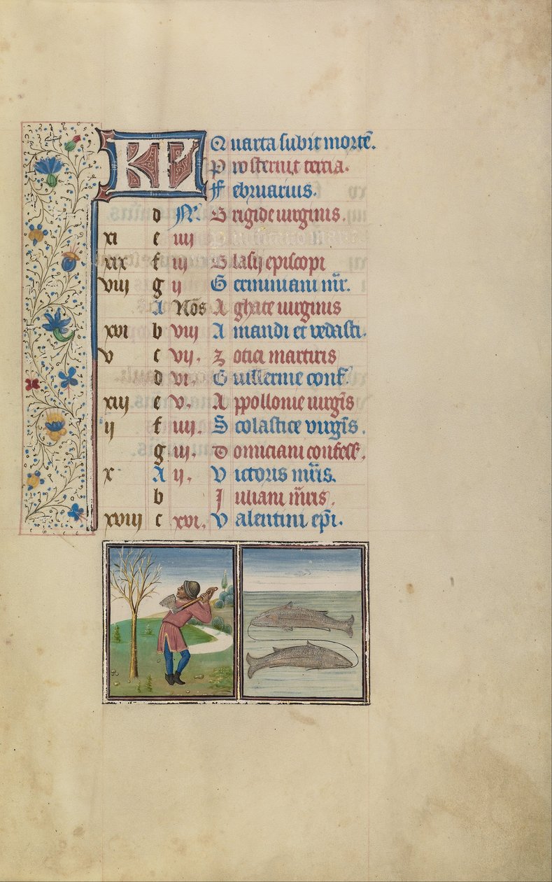 En mand der hugger et træ; Stjernetegn for Fiskene af Workshop of Willem Vrelant