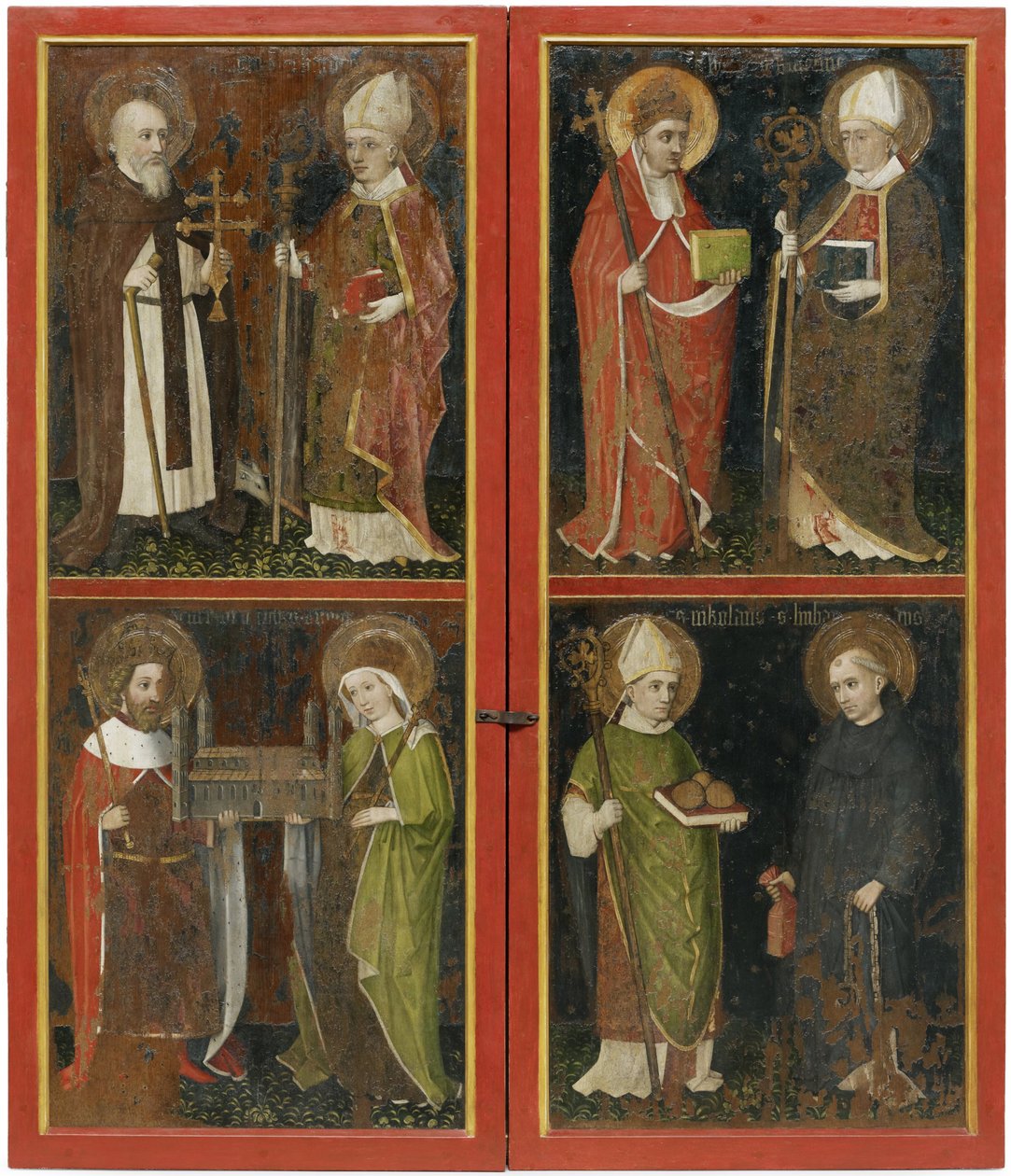 Anthony Abbeden og Erhard af Regensburg Sixtus II og Servatius Henry II og Cunigunde Saint Nicholas og Leonard, ca. 1448 af Workshop of the Wolfgang Retable