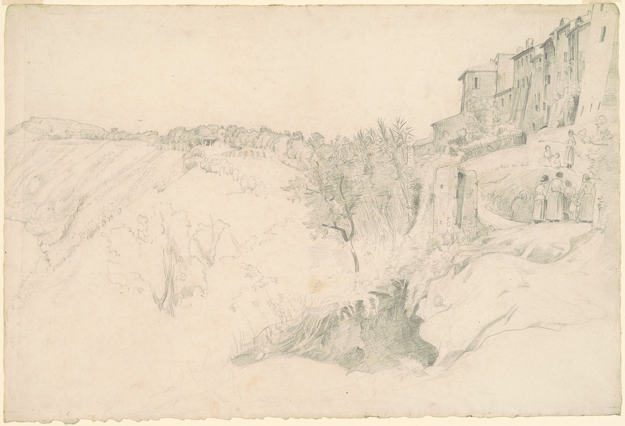 Bakkeskråning med Huse og Figurer af Worthington Whittredge