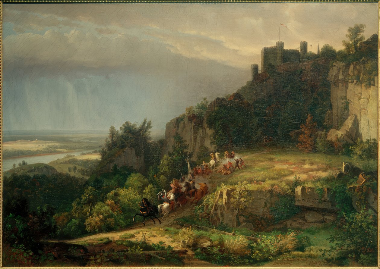 W.Whittredge, kæmpe foran slottet (Burg Drachenfels) af Worthington Whittredge