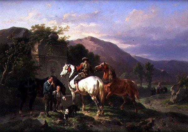 Watering the Horses (olie på lærred) af Wouterus Verschuur