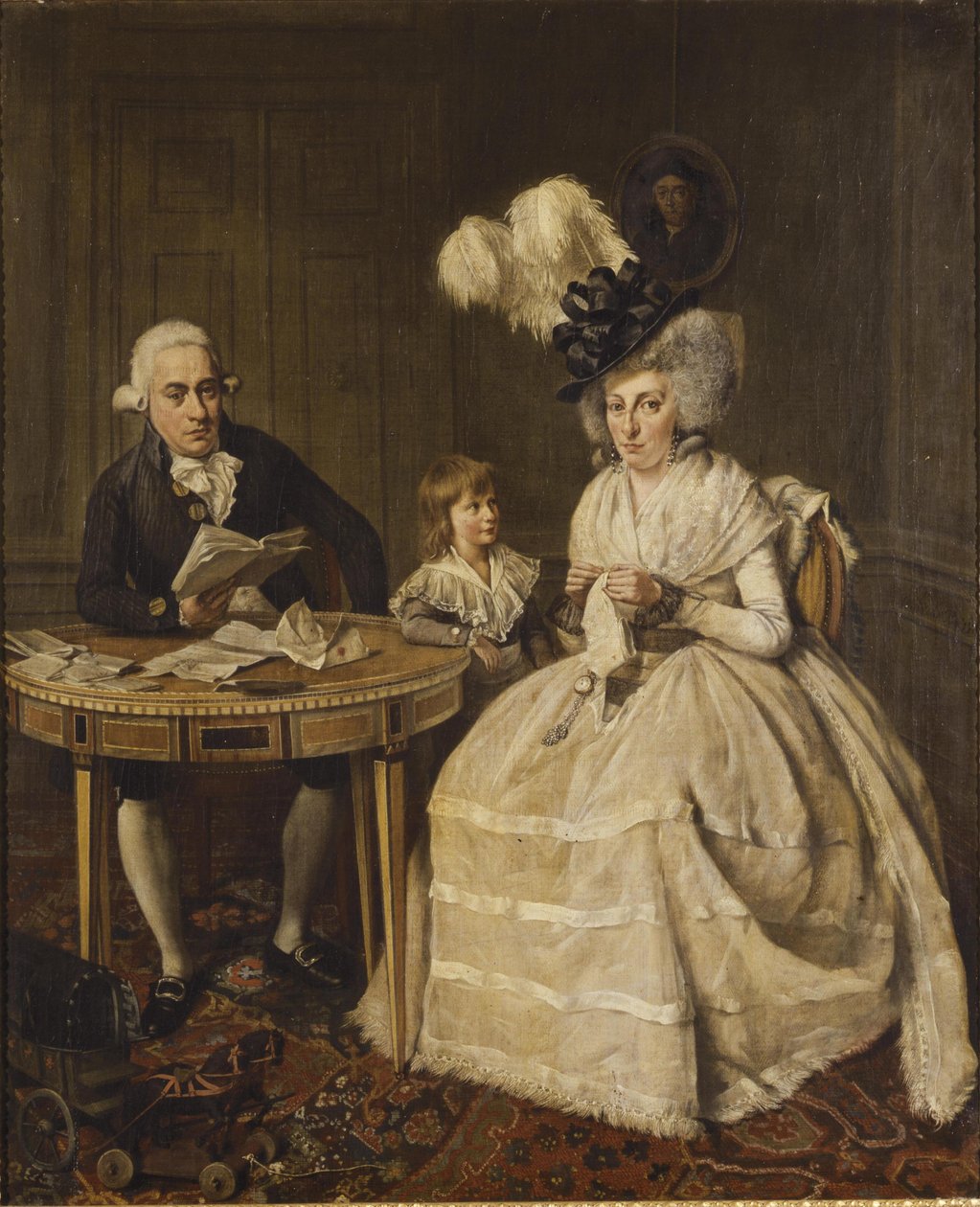 Portræt af Johannes Enschedé jr. med sin kone Johanna Swaving og deres søn Johannes Enschedé III, af Wybrand Hendriks i 1796 af Wybrand Hendricks