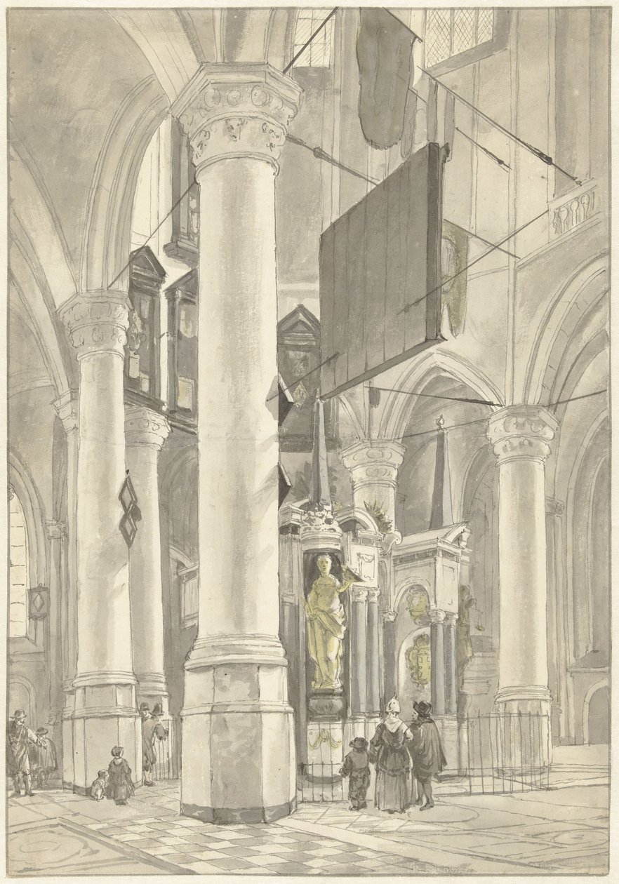 Udsigt i Nieuwe Kerk i Delft med gravmonumentet for William af Orange af Wybrand Hendriks