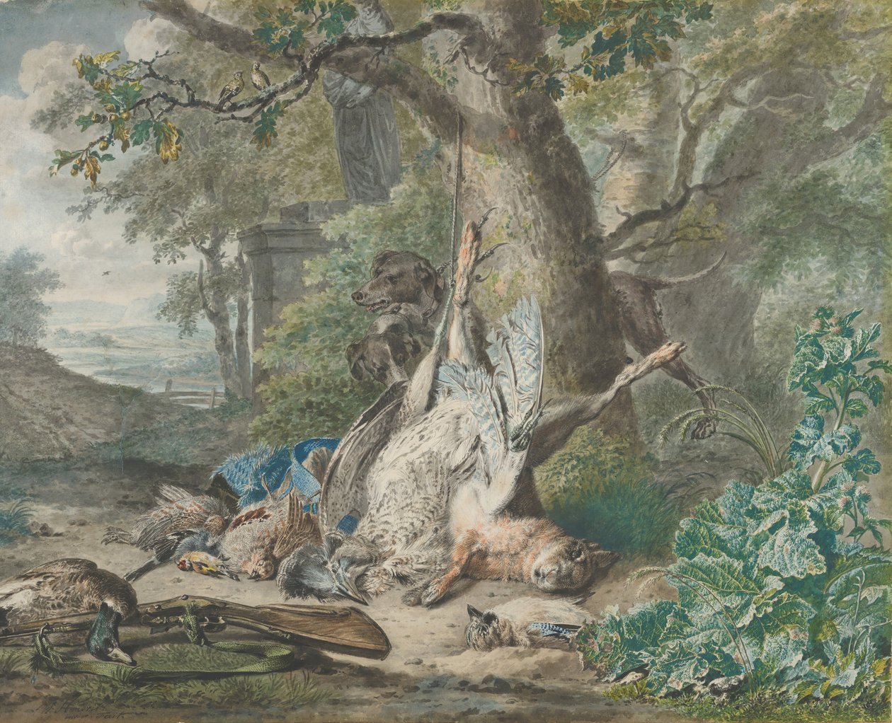 Jagt stilleben i en skov, 1784. af Wybrand Hendriks