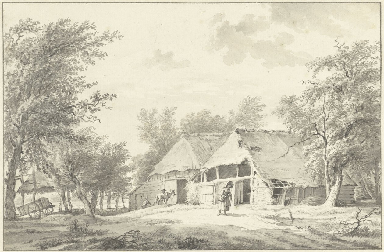 Landskab med gård og kvinde med kurv af Wybrand Hendriks