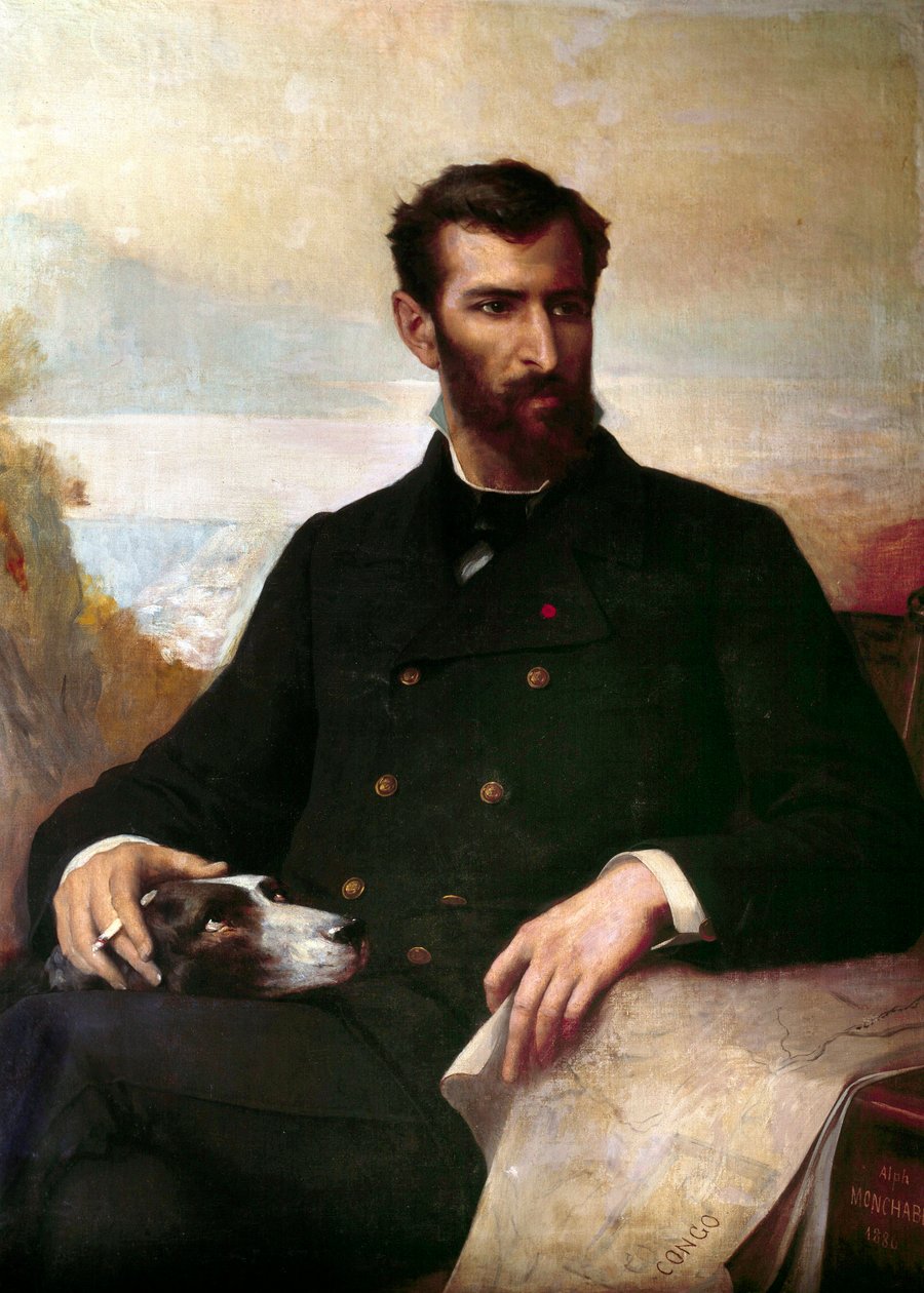 Portræt af Pierre Savorgnan de Brazza (1852-1905), af italiensk oprindelse, fransk opdagelsesrejsende i Ækvatorialafrika. maleri af Alphonse Monchablon (1835-1907) 1886 Paris, afrikansk og oceanisk kunst af Xavier Alphonse Monchablon