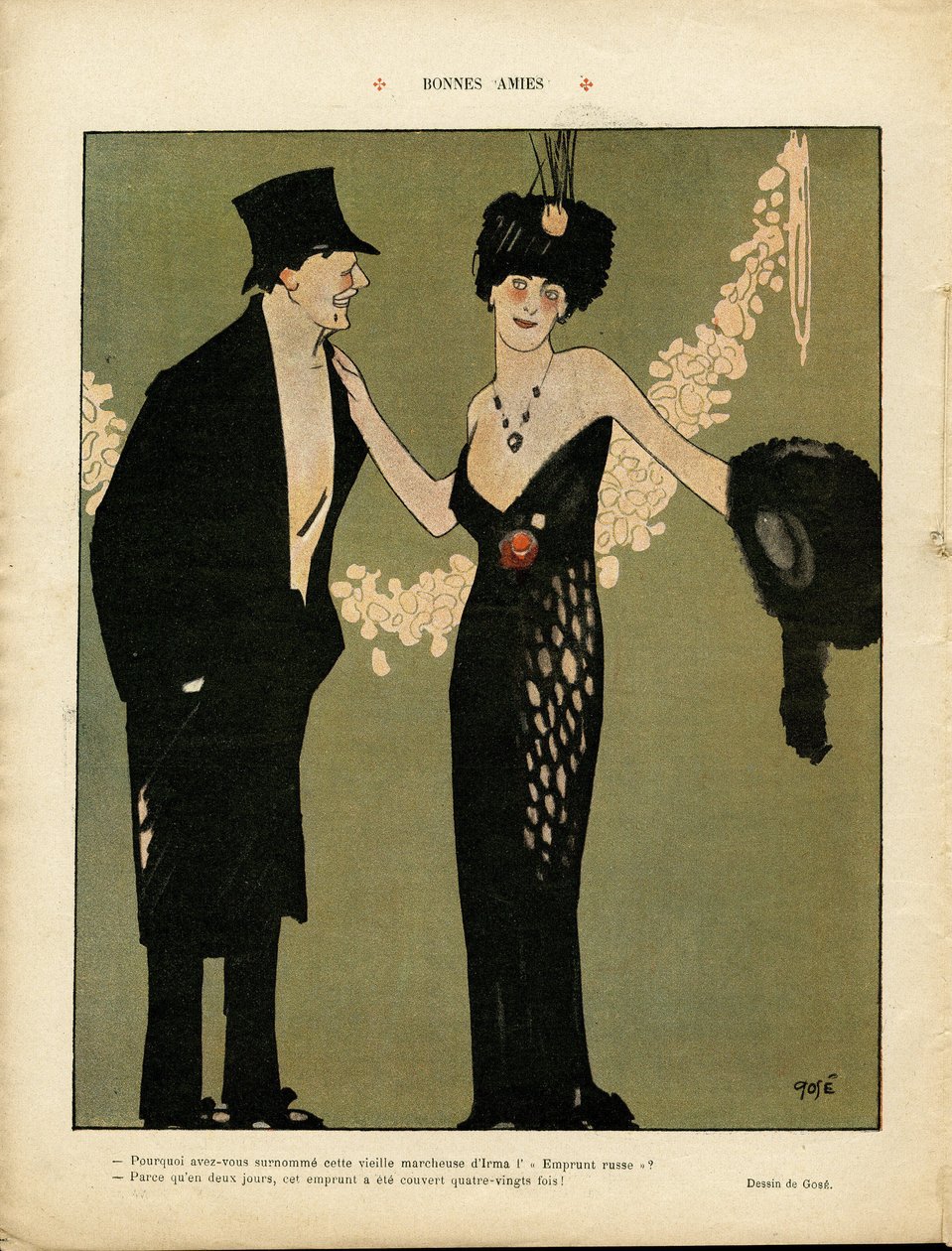 Illustration af Xavier Gose (1876-1915) i Le Lire, 06/02/09 - Gode venner - Kærlighed, Mode, Blomster af Xavier Gose