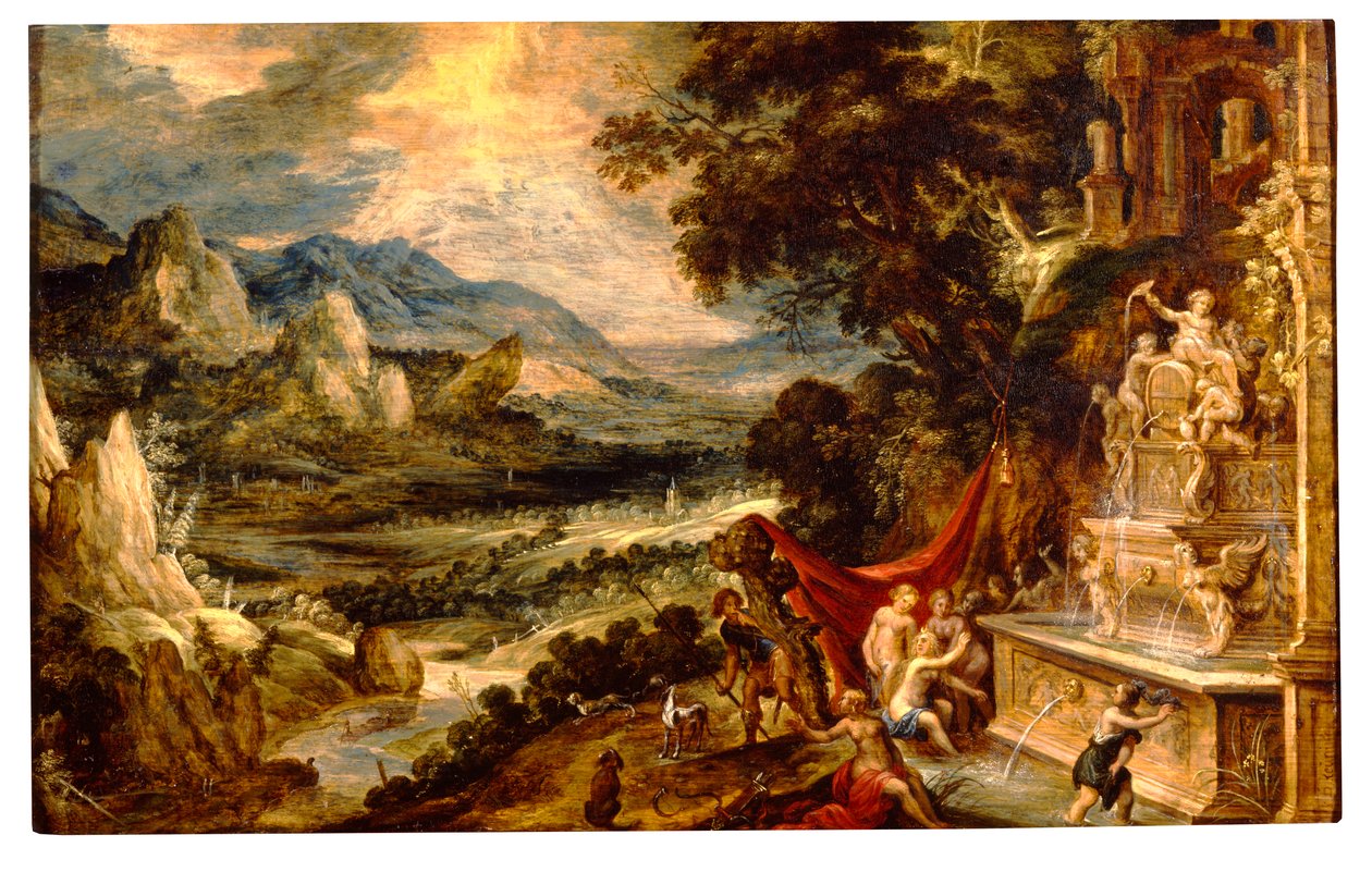 Landskab med Diana og Actaeon (olie på panel) af Xavier Mellery