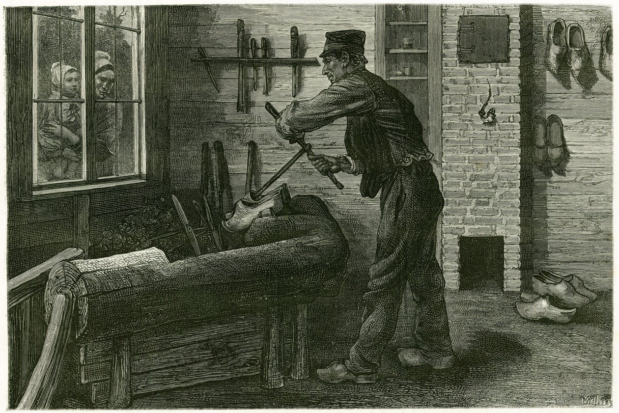 Sabotøren af Terneuzen, har etableret sig, forstørrer og graver træet ved hjælp af prop. Gravering af X.Mellery, efter naturen, for at illustrere historien "" Belgien"", i 1888, af Camille Lemonnier (1844-1913), kunstkritiker og forfatter. Udgivet i Til af Xavier Mellery