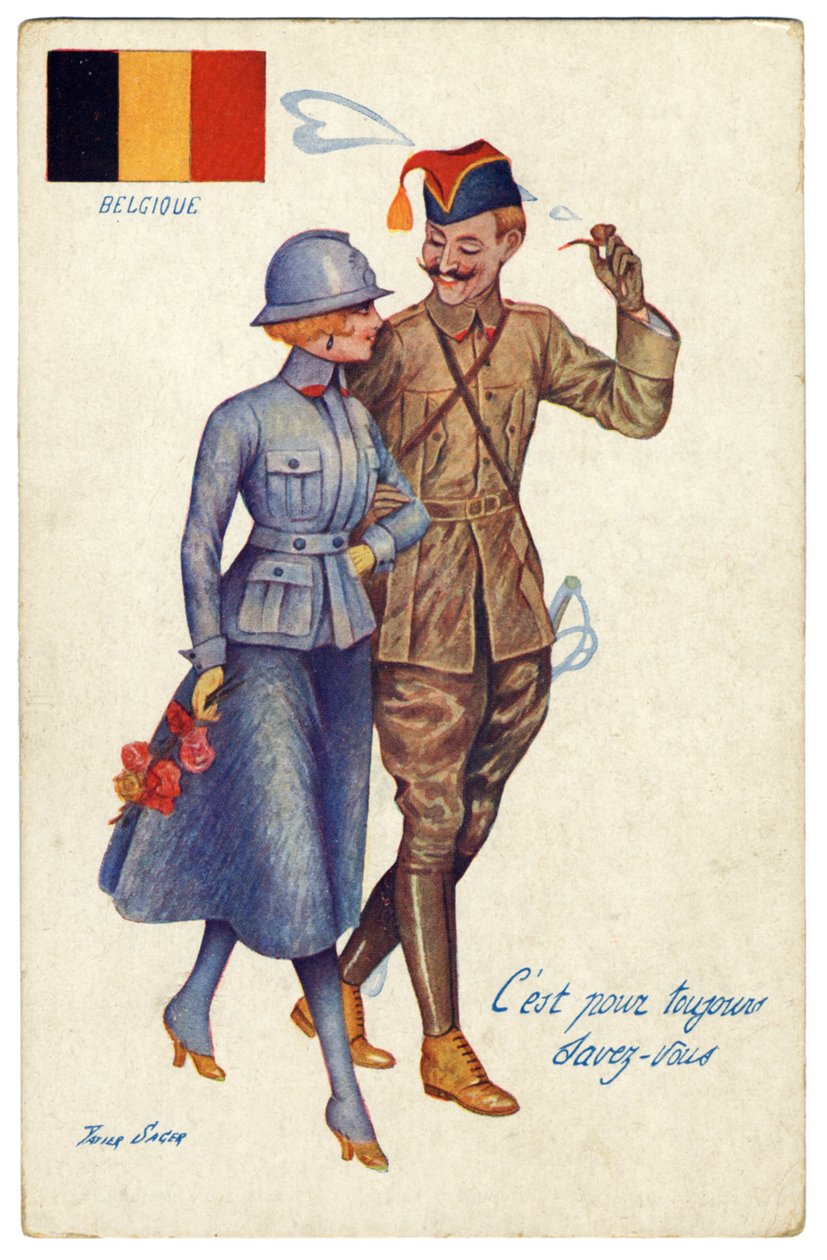 Belgisk postkort fra første verdenskrig The Harmony between Allies, c.1917 af Xavier Sager