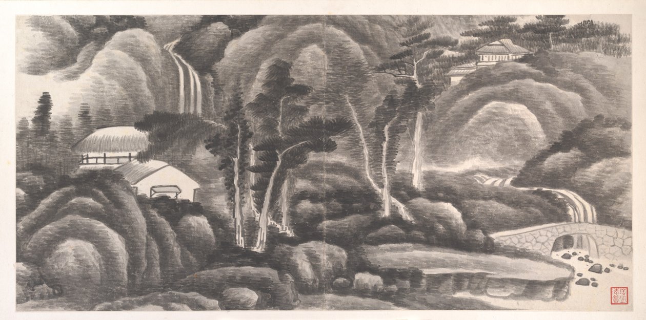 Landscapes of the Twelve Months, ca. 1685 (album med tolv maleriblade; blæk på papir) af Xian Gong