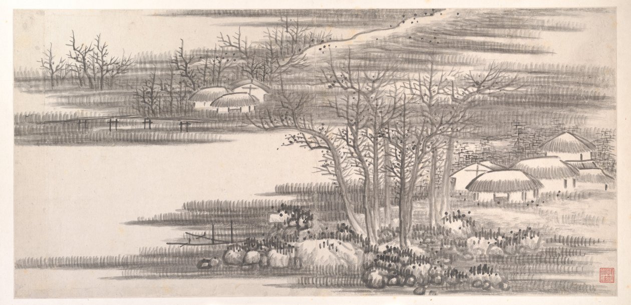 Landscapes of the Twelve Months, ca. 1685 (album med tolv maleriblade; blæk på papir) af Xian Gong
