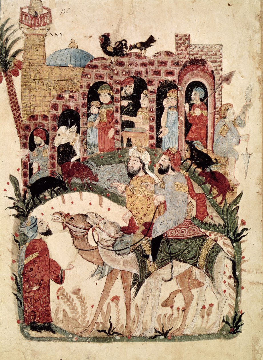 Ms Ar 5847 f.138, Abu Zayd og Al-Harith udspørger landsbyboere, fra 
