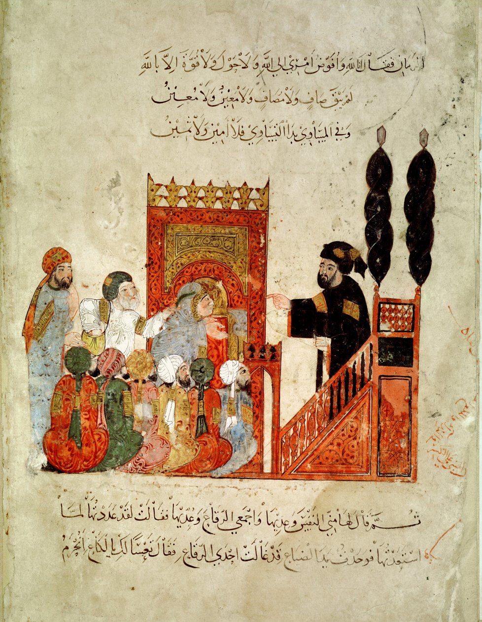 Ms Ar 5847 f.18v, Abou Zayd prædiker i moskeen, fra 