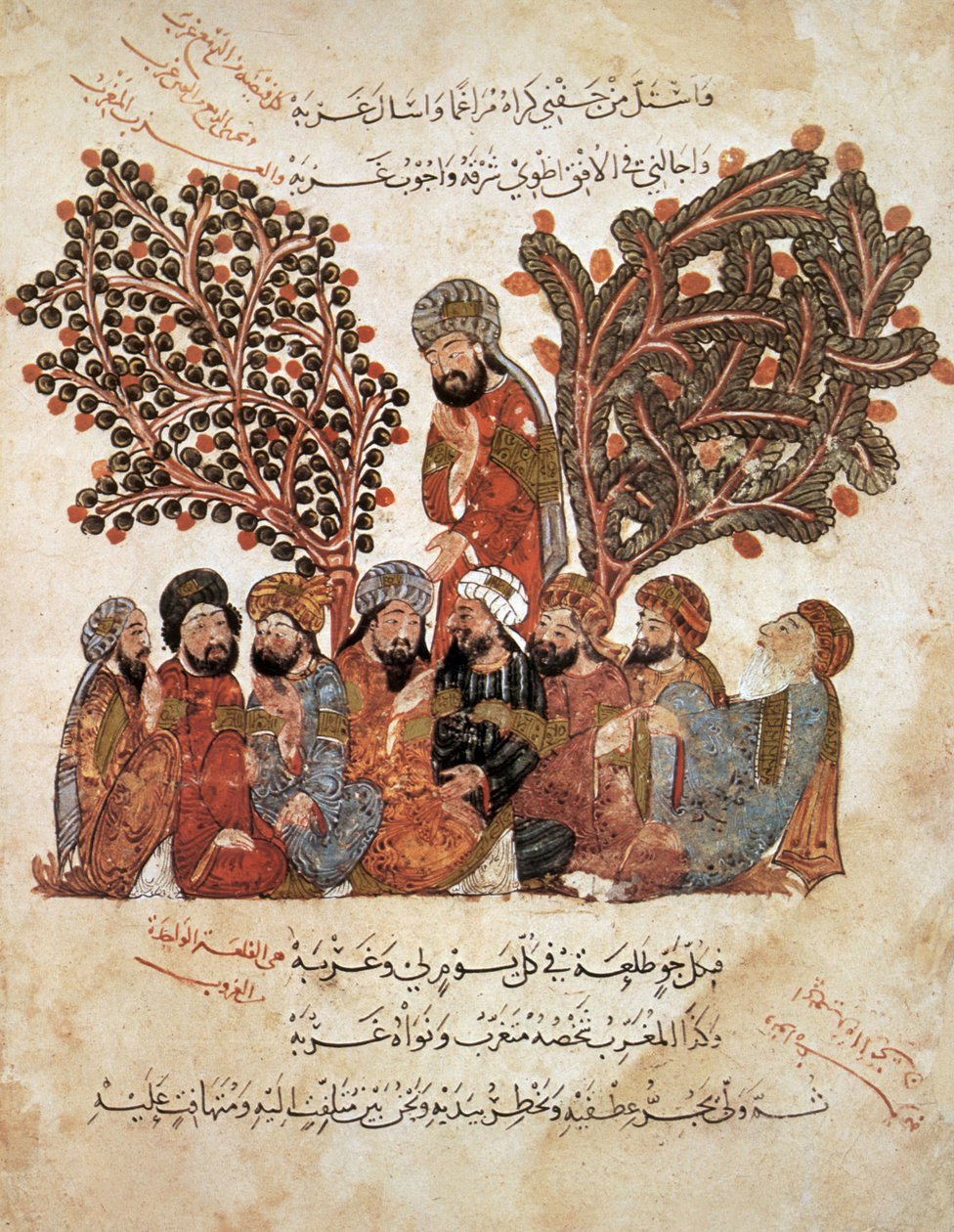Ms Ar 5847 f.51, Al-Harith skilles fra sine ledsagere, fra Al Maqamat af Al Hariri, ca. 1240 (gouache på vellum) af Yahya ibn Mahmud Al Wasiti