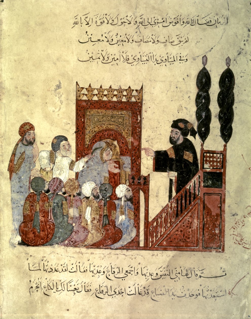 Scene inde i en moské af Yahya ibn Mahmud Al-Wasiti