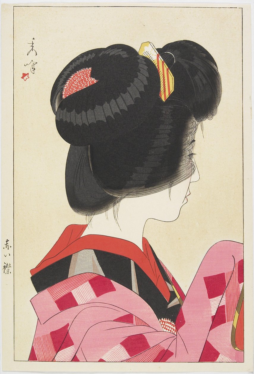 Rød krave, 1928 (træbloktryk i farver) af Yamakawa Shuho