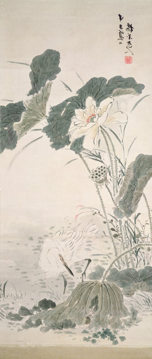Hejre og lotus, n.d. af Yamamoto Baiitsu