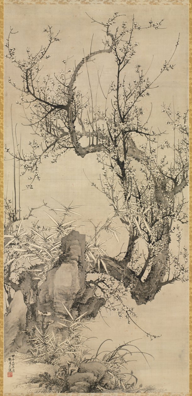 Blommer, bambus og orkidé, 1834. af Yamamoto Baiitsu
