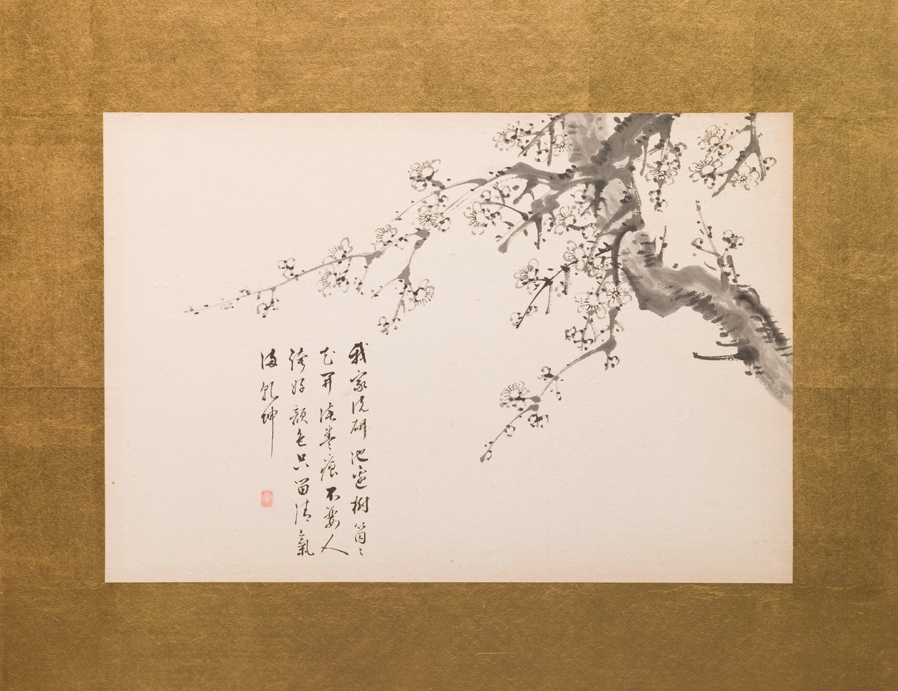 Prunusblomster, foldeskærm, panel 1 af 4, Edo-perioden 1844 (blæk på papir) (se også 752779-82) af Yamamoto Baiitsu
