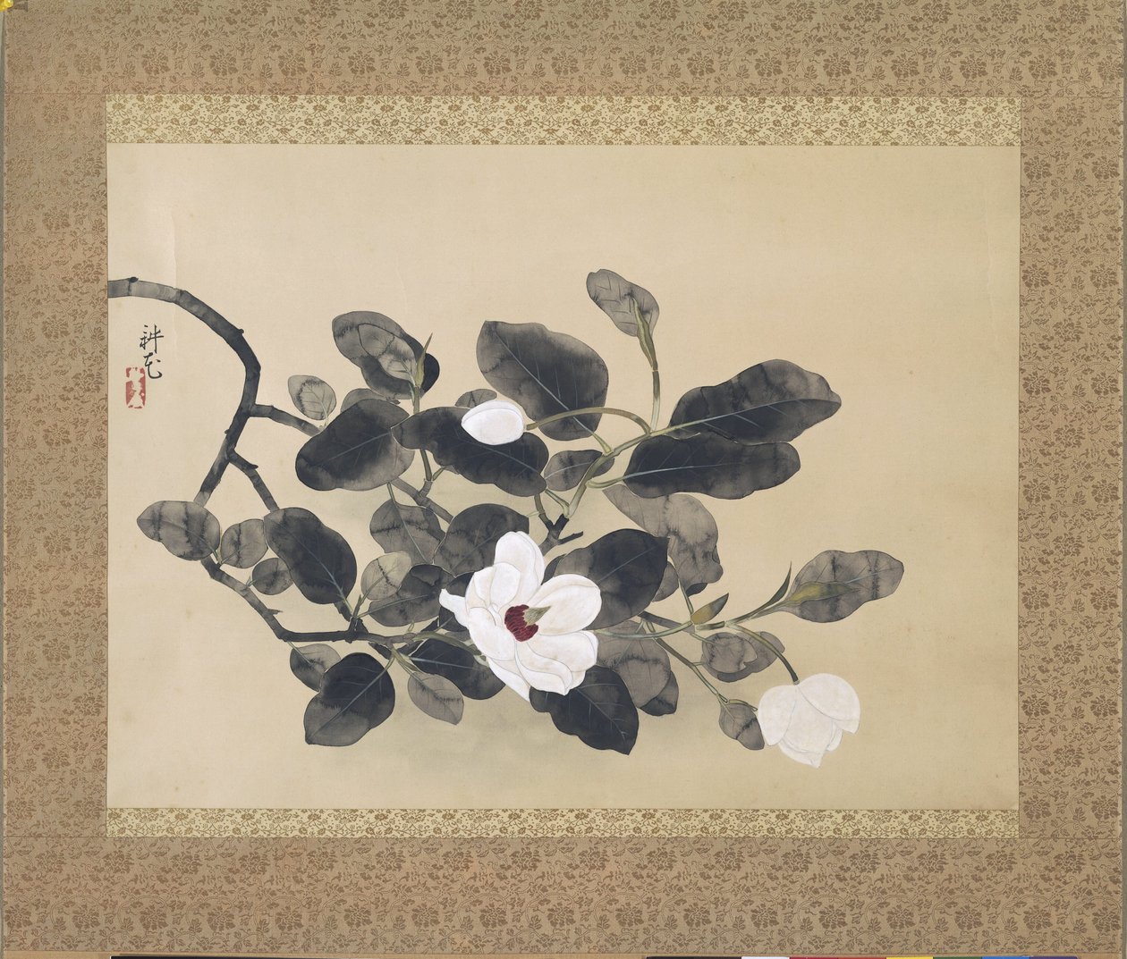 Scroll maleri med magnolia gren af Yamamura Koka