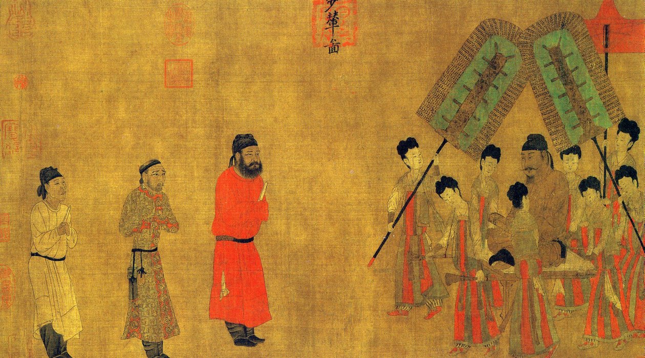 Kejser Taizong giver audiens til Ludongzan, Tibets ambassadør af Yan Liben