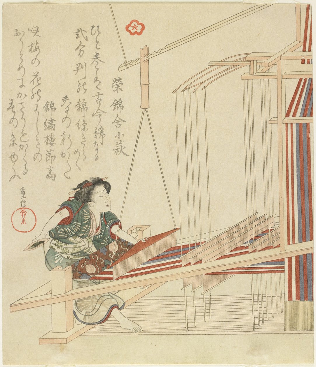 Kvindevævning, begyndelsen af det 19. århundrede af Yanagawa Shigenobu