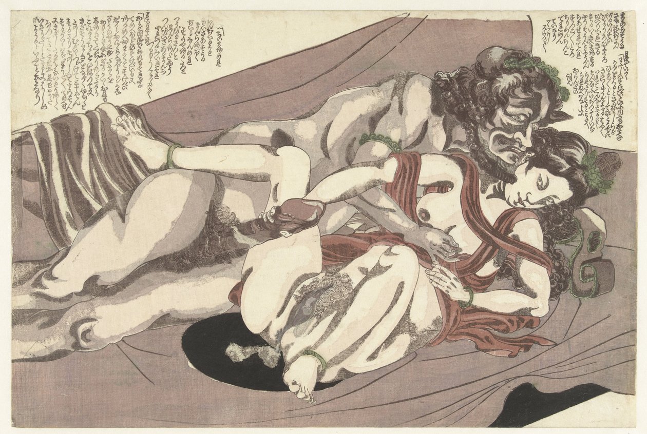 Satyr og nymfe elsker Willow storm (serietitel) Yanagi no arashi (serietitel) af Yanagawa Shigenobu (I) (attributed to)