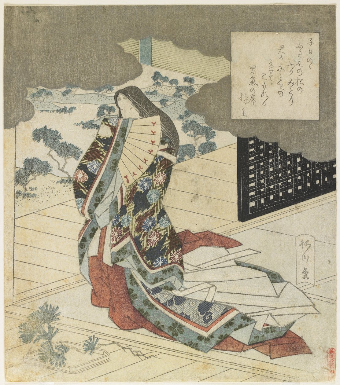 (hofdame holder en vifte), ca. 1824 af Yanagawa Shigenobu