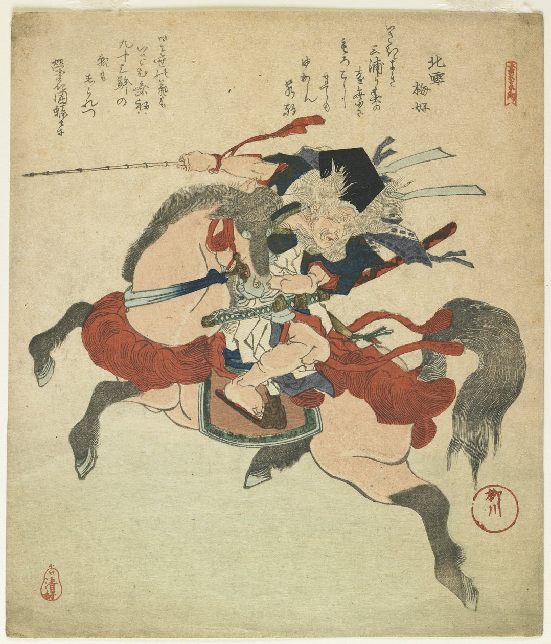 (Kriger på sin hest) af Yanagawa Shigenobu