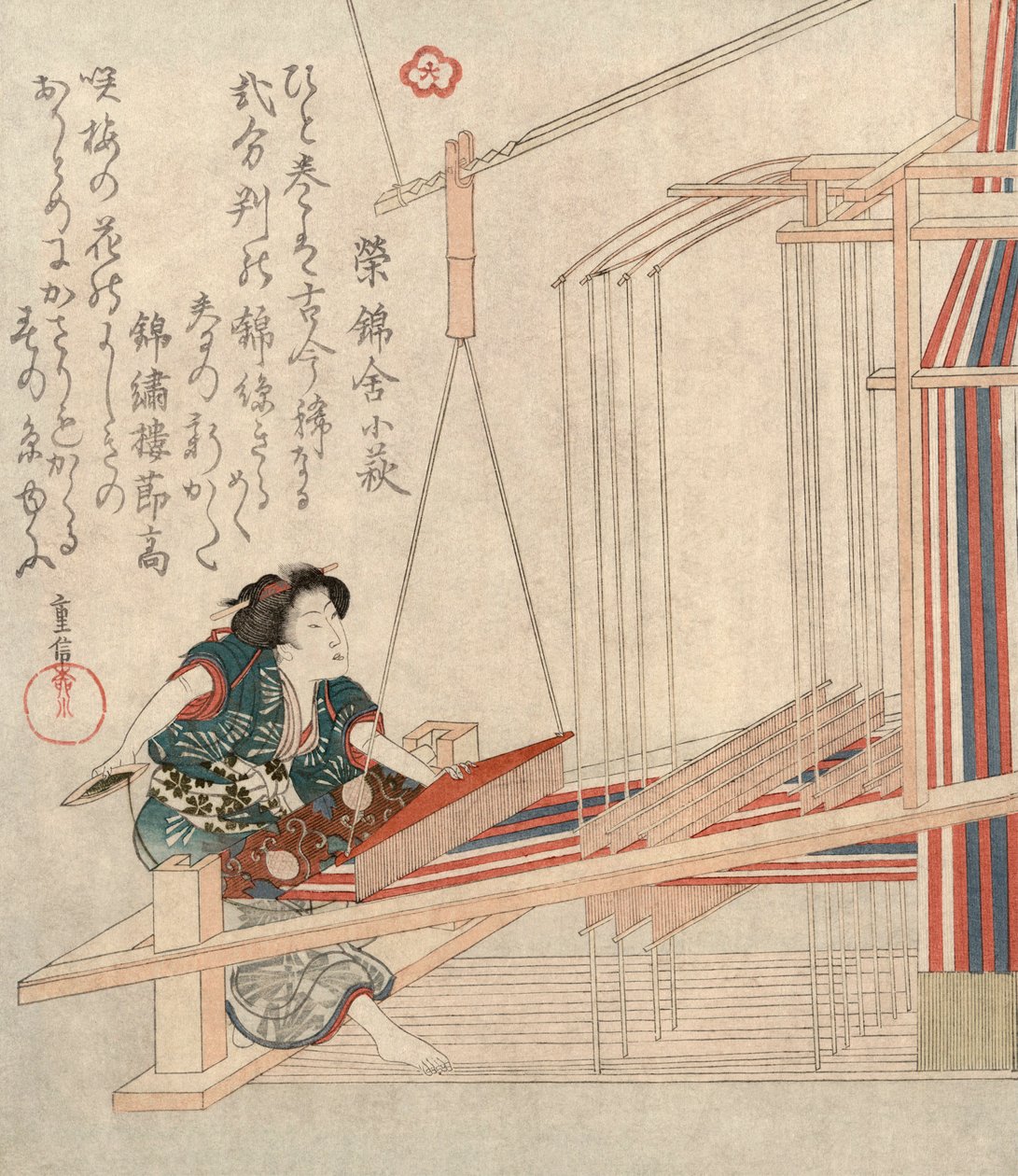 Hataori-vævning, c1829. af Yanagawa Shigenobu