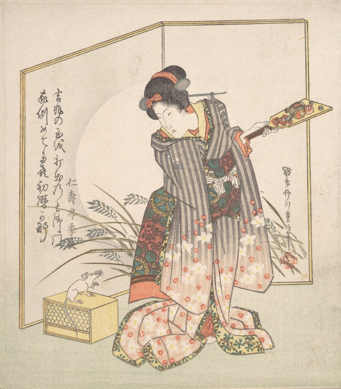 Nytårs lykønskningskort for rotteår, 1828. af Yanagawa Shigenobu