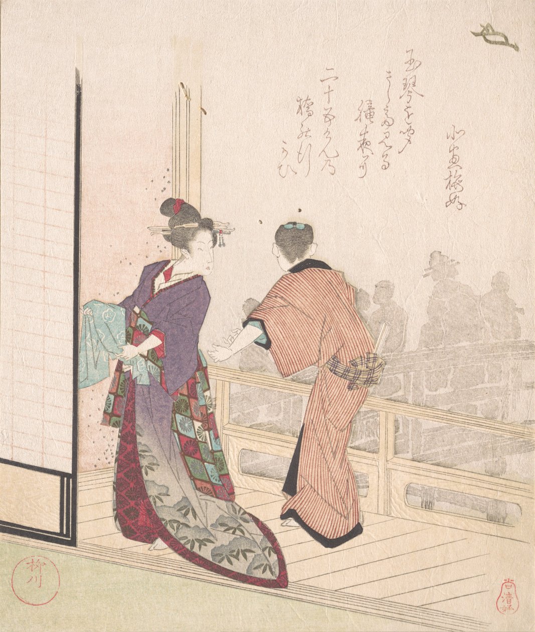 Scene på verandaen til et tehus, 1700-1900-tallet. af Yanagawa Shigenobu