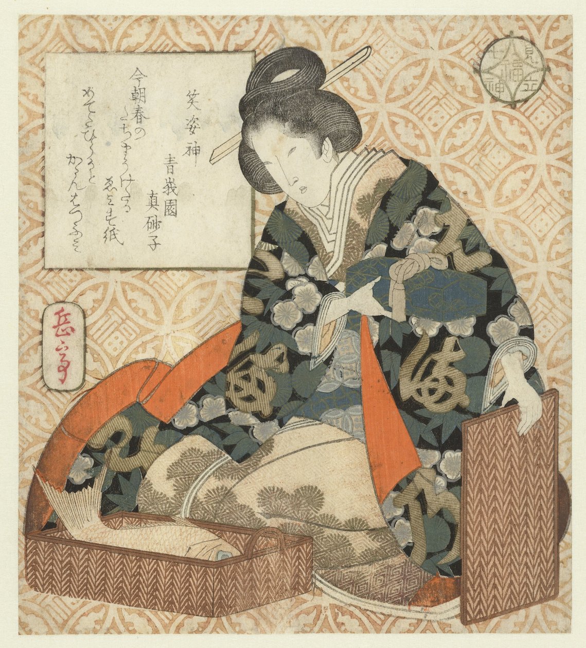 Gud Ebisu Ebisu (titel på objekt) A Parody of the Seven Gods of Luck (serietitel) Mitate shichifukujin (serietitel på objekt) af Yashima Gakutei