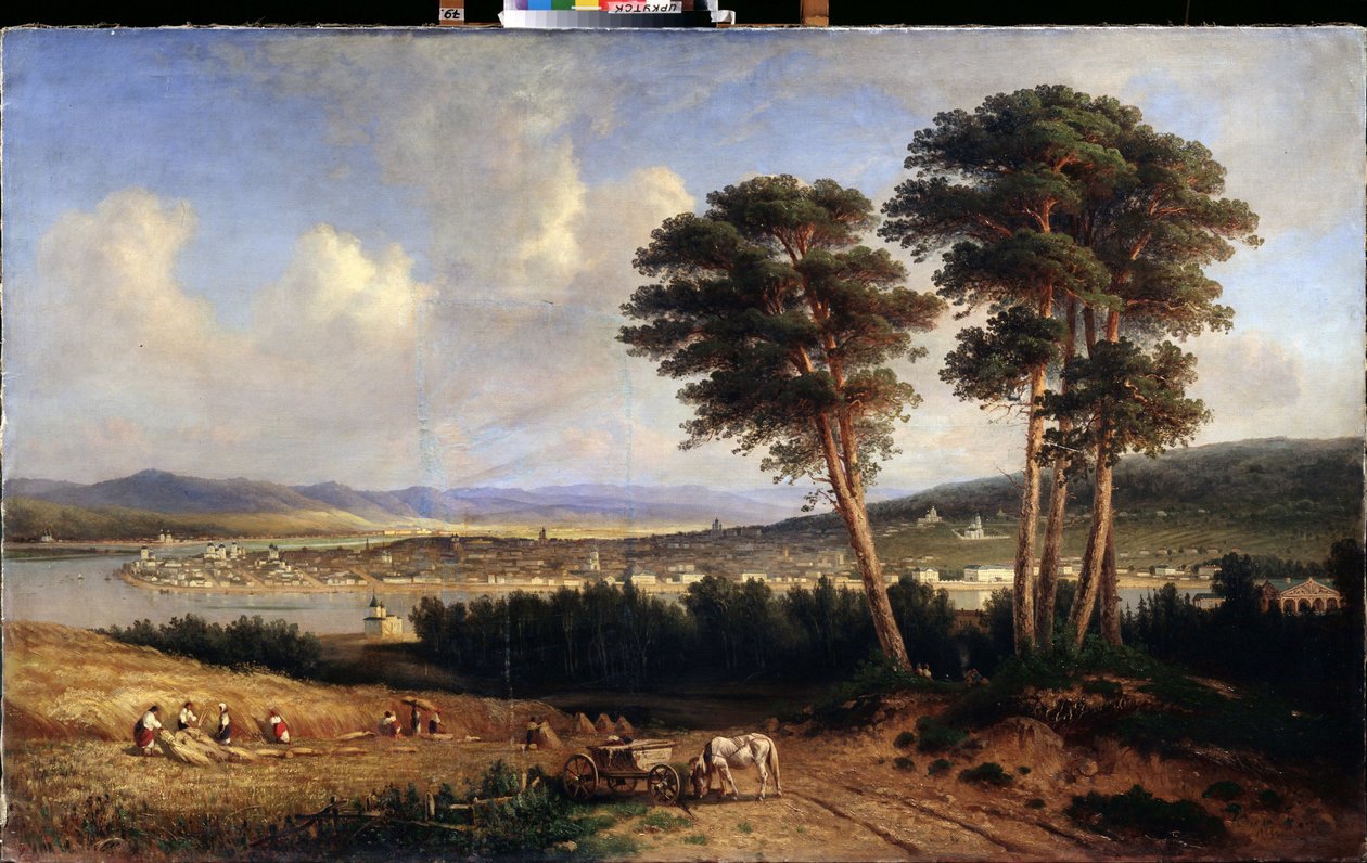 Udsigt over Irkutsk (Sibirien, Rusland). (Udsigt over Irkutsk). Maleri af Yegor Yegorovich Meier (1822-1867), olie på lærred af Yegor Yegorovich Meier