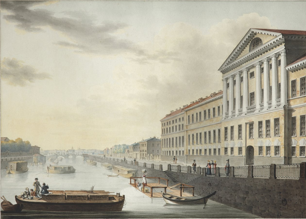 Udsigt over Fontanka-floden fra Izmailovsky-broen, 1820-1823 af Yermolai Ivanovich Yesakov