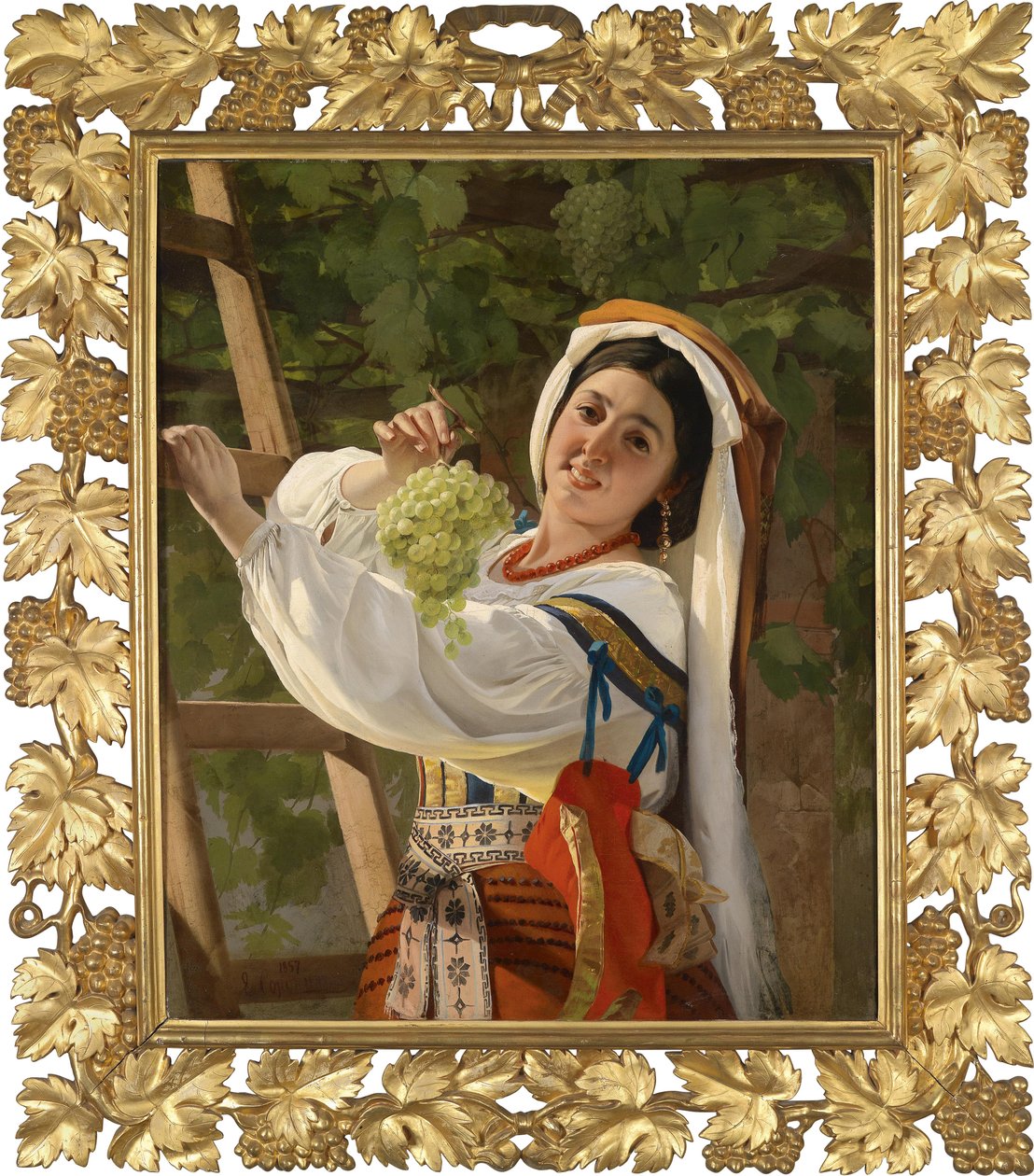 En grinende pige i syditaliensk kjole, 1857 af Yevgraf Semyonovich Sorokin