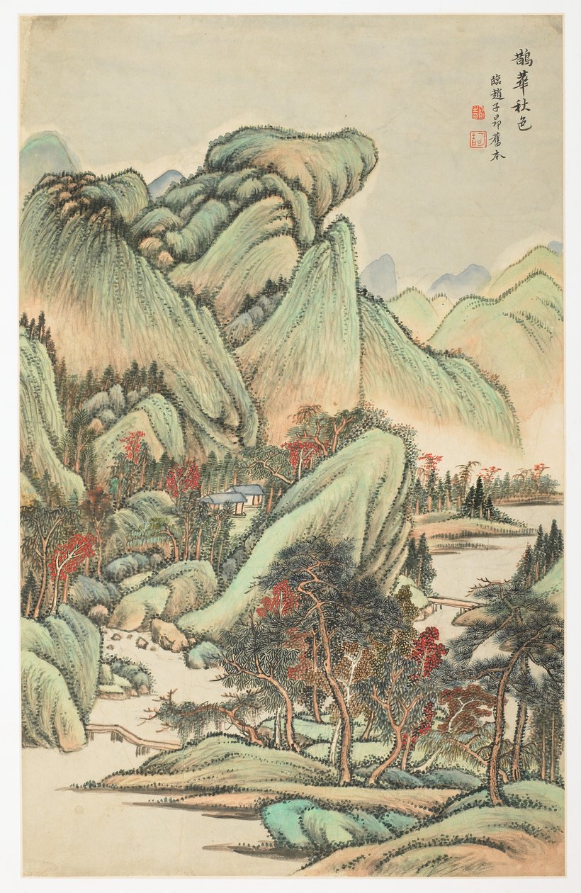 Autumnal Color Among Mount Quan og Mount Hua, fra et album med 12 blade af Yongxi Jin