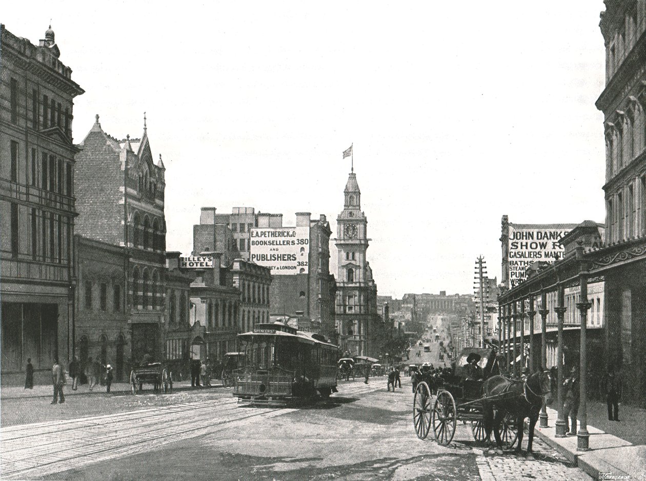 Bourke Street, der kigger mod øst, Melbourne, Australien, 1895. af York and Son